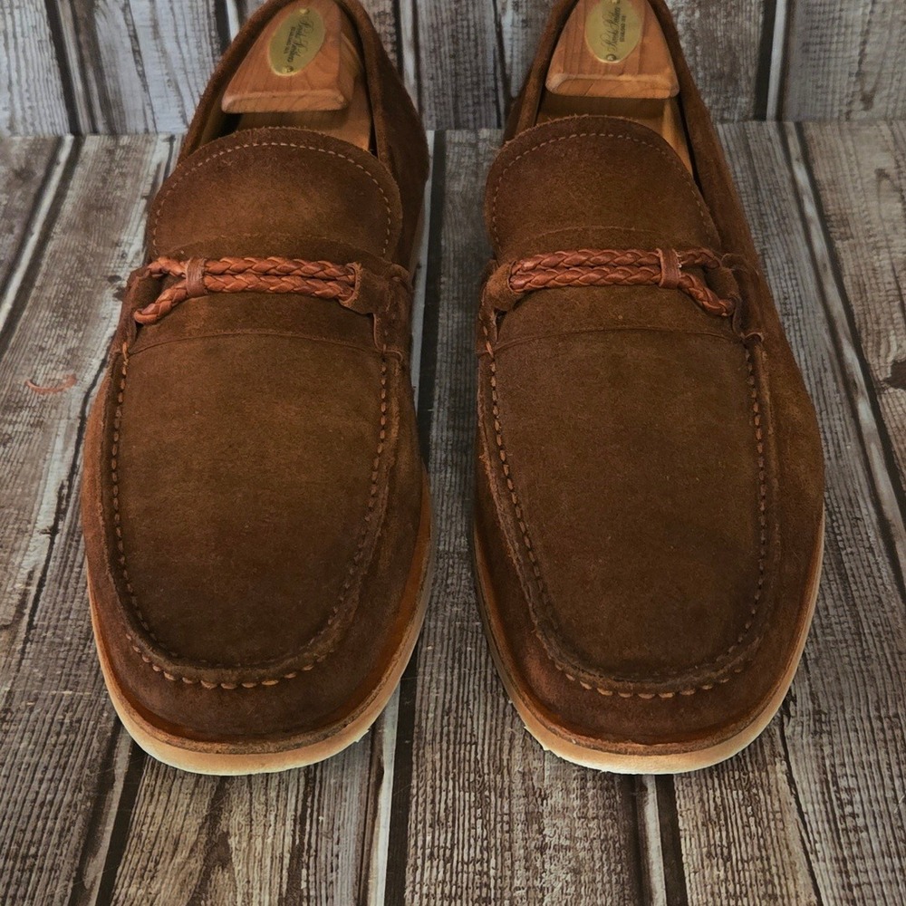 Sz 9.5 M Magnanni Destin Saks Fifth Avenue Brown Suede Braided Loafers VGUC!